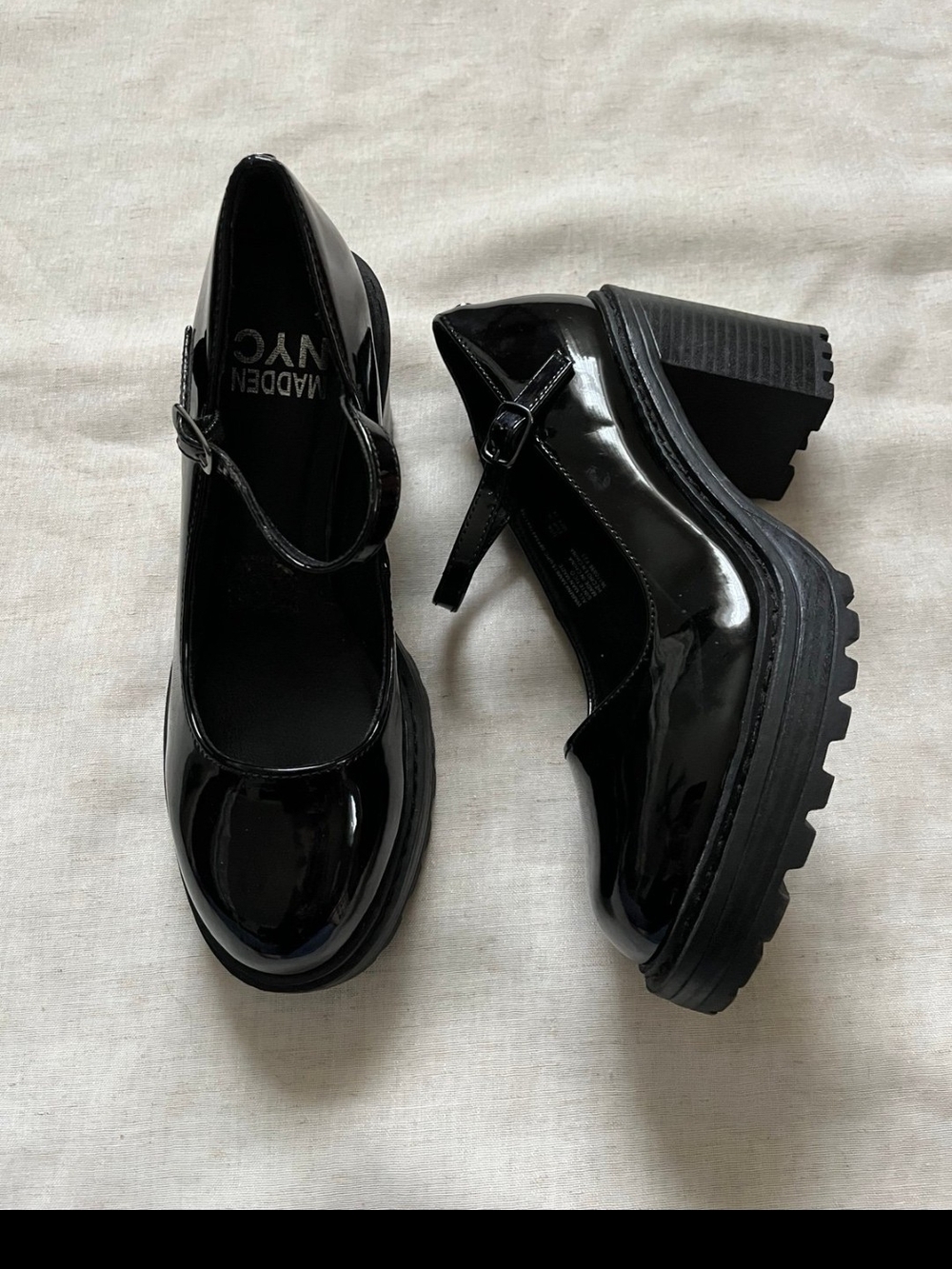 Madden NYC Black Patent Mary Jane Chunky Heel